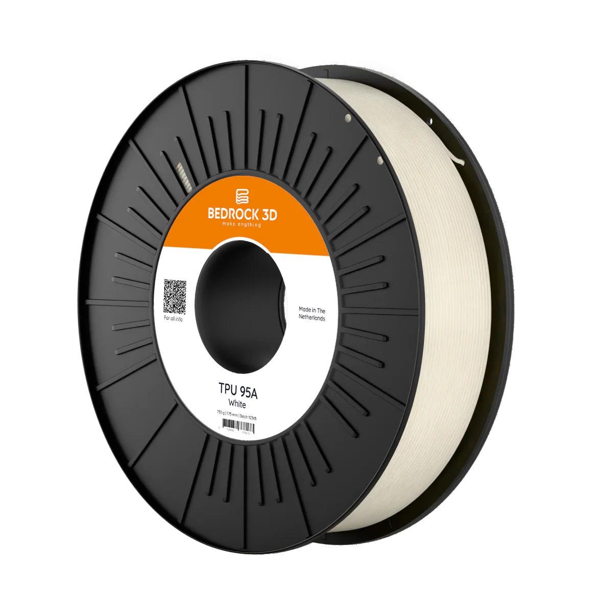 BEDROCK 3D TPU 95A Flexible Filament White 1.75mm 0.75g